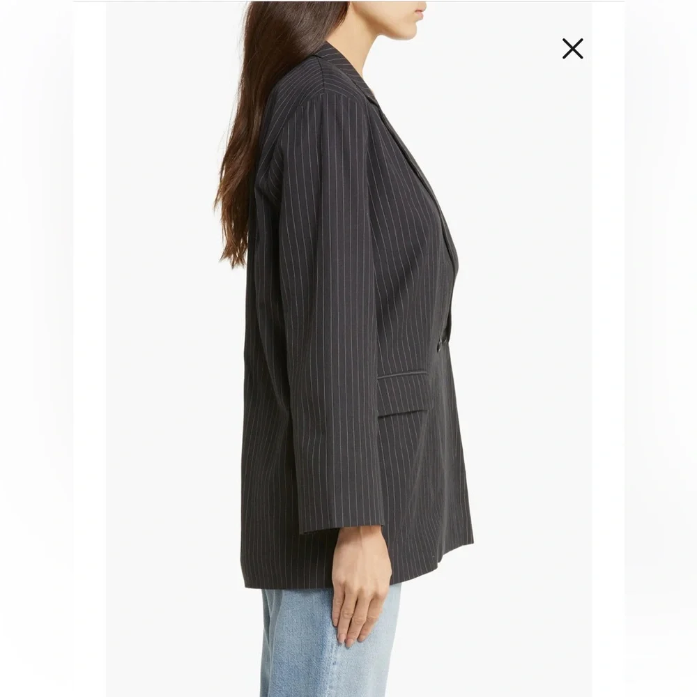 NWT The Great The Shlumpy Cotton Blazer Wide Smokey Stripe Gray S240
